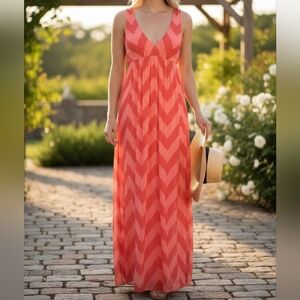 EUC J. Crew Size Large Chevron Jersey Red & Pink Maxi Dress!